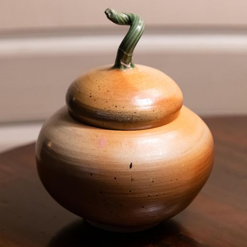 Salt Glazed Pottery Gourd Form Pot and Cover, Signed Greg Kuharic 