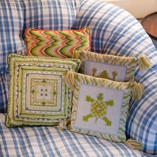 Group of Four Needlework Pillows