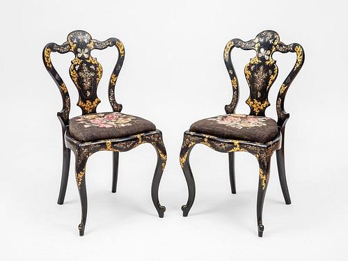 Pair of Victorian Papier Mâché and Mother-of-Pearl Inlaid Side Chairs