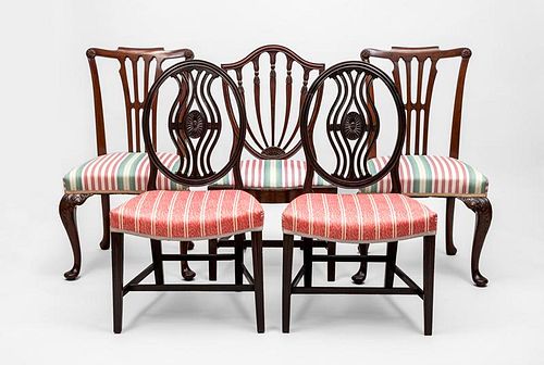 Assembled Group of Five Carved Mahogany George III Side Chairs