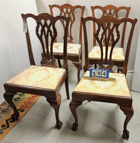 SET 4 ENGLISH C1890 CHIPPENDALE STYLE CHAIRS