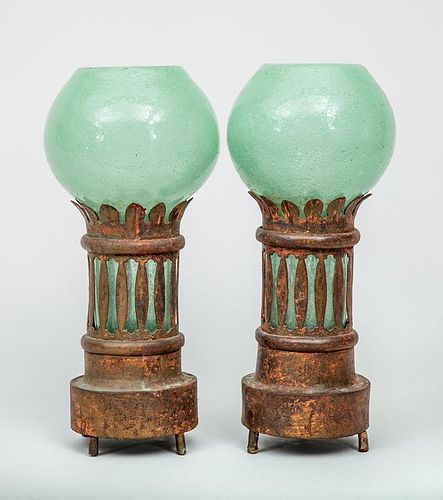 Pair of Green Glass Balloon-Shape Vases