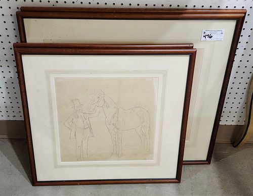 LOT 4 FRAMED 19TH PENCIL DRAWINGS OF HORSES 2- 15 1/2" X 19 1/2" W/ FRAME 25" X 28" AND 2 13 1/2" X 14" W/ FRAME 21 1/2" X 22 3/4"