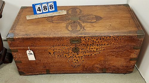 CHINESE TRUNK W/ BRASS FITTINGS 16"H X 36"W X 17"D W/ CONTENTS