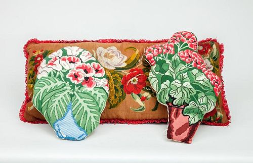 Victorian Floral Beaded Pillow with Two Floral Embroidered Pillows