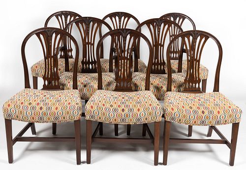 GEORGE III-STYLE CARVED MAHOGANY DINING CHAIRS, SET OF EIGHT