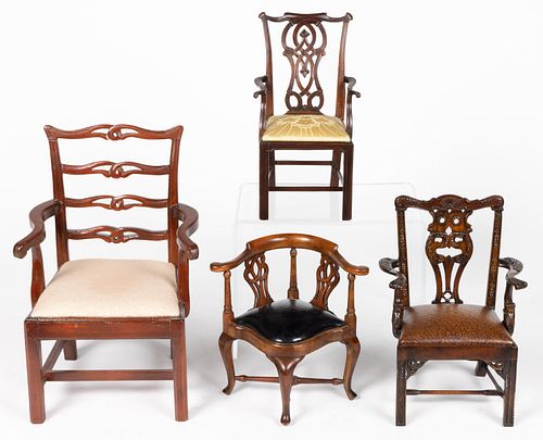 CONTEMPORARY CHIPPENDALE-STYLE MINIATURE CHAIRS, LOT OF FOUR