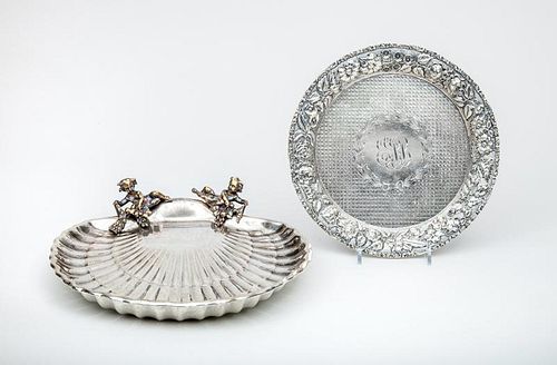American Monogrammed Silver Small Tray and a Gorham Silver Scallop-Shell Form Dish