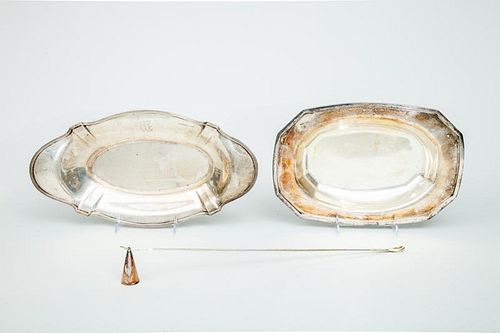 Gorham Silver Bread Tray, an Italian Elsa Peretti Design Silver Candle Snuffer for Tiffany & Co., and a Silver-Plated Bread T