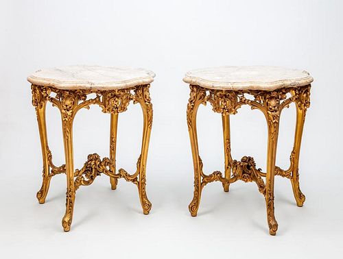 Pair of Louis XV Style Giltwood Center Tables