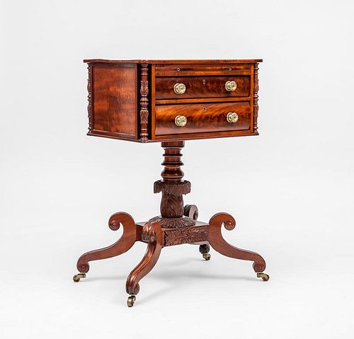 Federal Carved Mahogany Two-Drawer Work Table