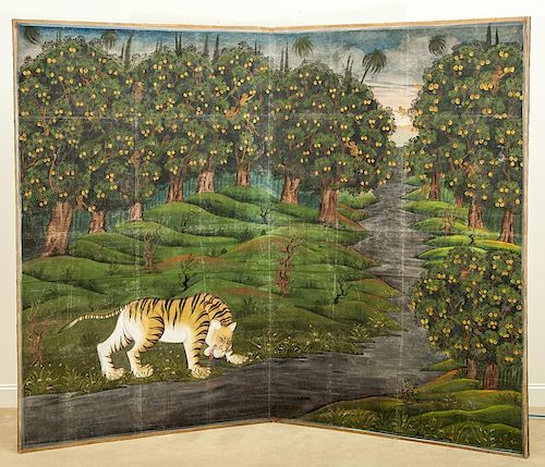 Indian Painted Two-Panel Screen
