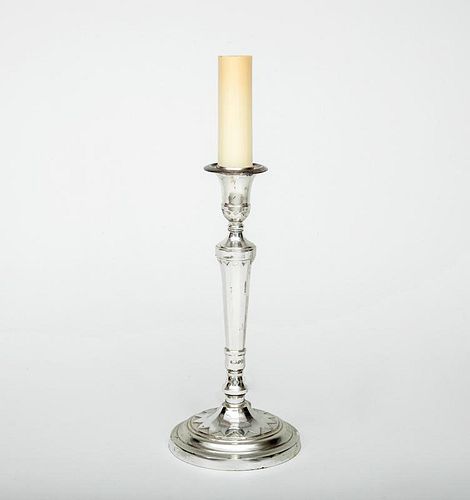 French Silvered Metal Candlestick Lamp