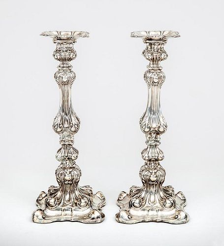 Pair of Continental Weighted Silver-Plated Candlesticks