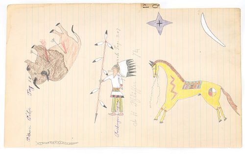 Sioux Buffalo Hunt Ledger Art on Blemmingham Sheet