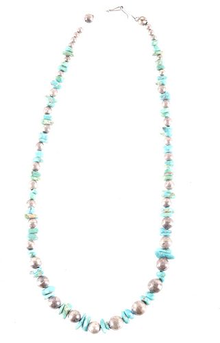 Navajo Turquoise Silver Pearl Necklace c. 1930's