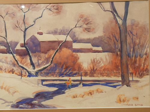 Thomas Eaton: Winter Landscape with Boys Fishing