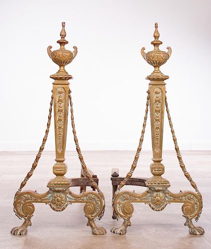 French Style Brass Andirons Pair