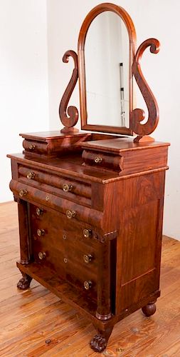 American Classical Mahogany Dresser W/Mirror
