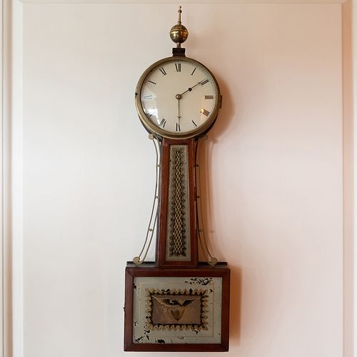 Federal Brass-Mounted Mahogany and Verre Eglomise Banjo Clock