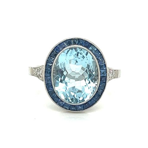 Platinum Aqua Sapphire Ring