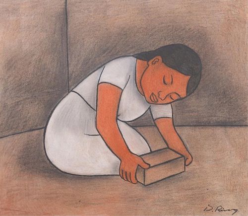Diego Rivera Mural Study Drawing of Girl Playing