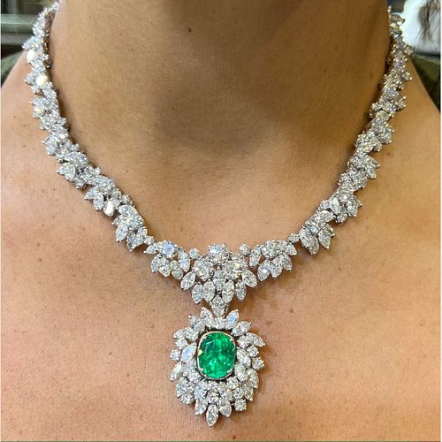 Platinum AGL Certified Colombian Emerald and Diamond Necklace