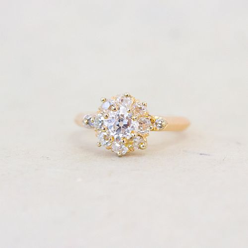 Old Mine Cushion Cluster Engagement Ring