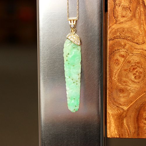Vintage Carved Jade & Diamond Pendant