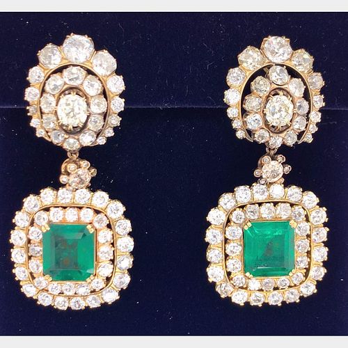 14.67 Ct. GIA Certified Colombian Emerald and Diamond Earrings