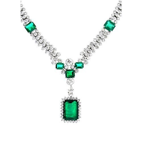 French Platinum Diamond & Emerald Necklace