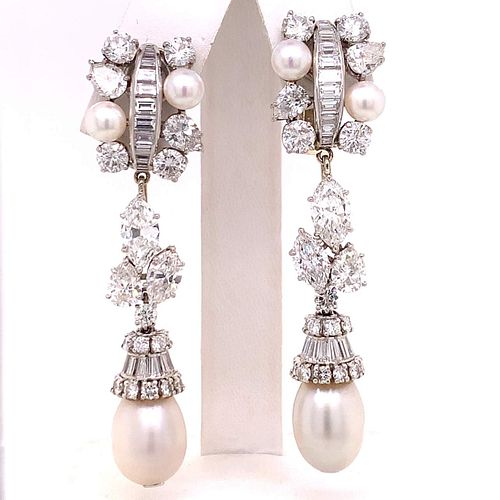 GIA Certified Natural Pearl & Diamond Earrings