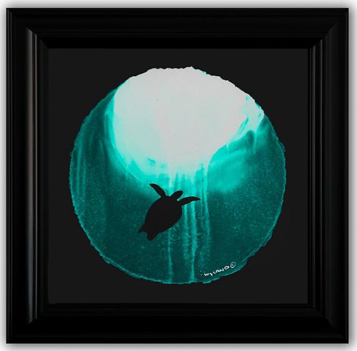 Wyland- Original Watercolor Painting on Deckle Edge Paper "Tutle In The Deep Green Sea"