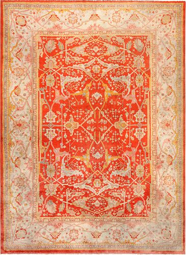 Antique Turkish Jewel Tone Oushak Tribal Allover Rug 13 ft 3 in x 10 ft (4.04 m x 3.05 m)