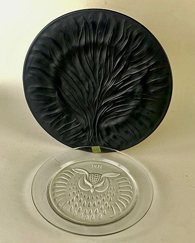 Lalique Black Tree Motive Crystal Plate