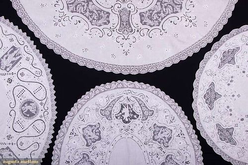 FOUR FINE FILLET & CUTWORK TABLE COVERINGS, EARLY 20TH