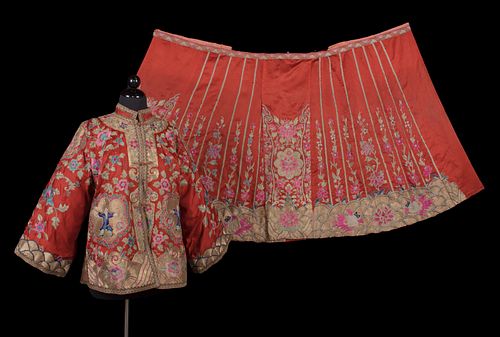 TWO PIECE EMBROIDERED WEDDING ENSEMBLE, CHINA, C. 1900