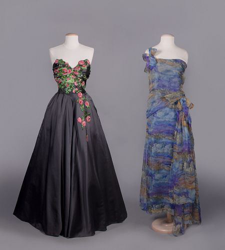 TWO SILK EVENING GOWNS, AMERICA, 1950s