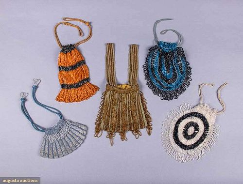 FIVE KNITTED BEADED BAGS, 1920s