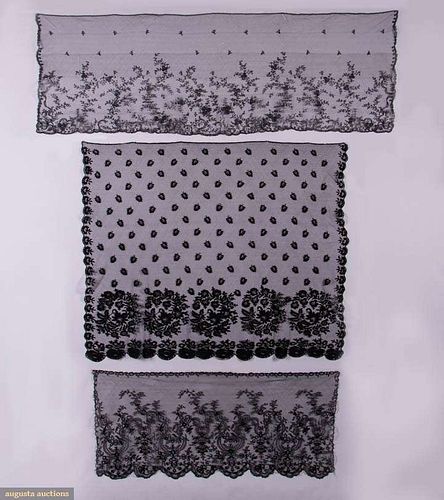 THREE CHANTILLY OR NEEDLE RUN LACE VEILS, 1840-1860s