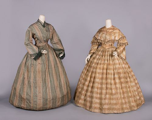 TWO SILK TAFFETA DAY DRESSES, MID 1850s