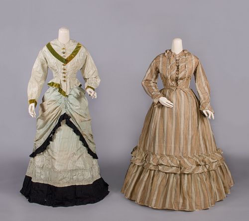 TWO SILK TAFFETA DAY DRESSES, LATE 1860- EARLY 1870s