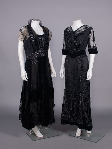 TWO SEQUINED & BEADED EVENING DRESSES, LONDON, 1910s