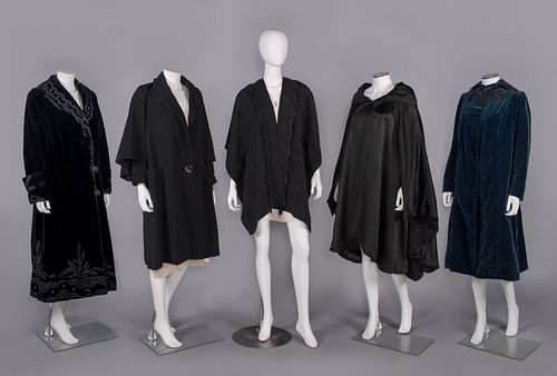 FIVE WOOL OR SILK EVENING GARMENTS, 1910s-1930s