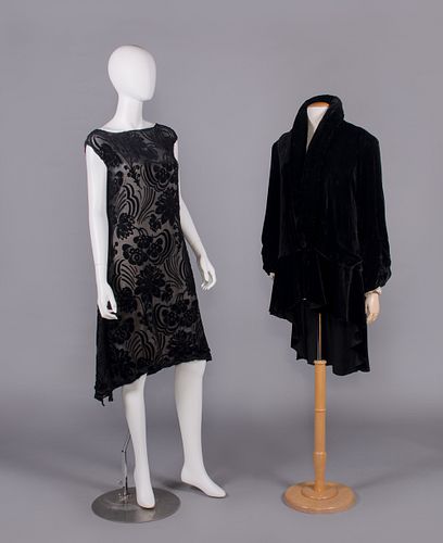 SILK VELVET PARTY DRESS & EVENING JACKET, LATE 1920s-EARLY 1930s