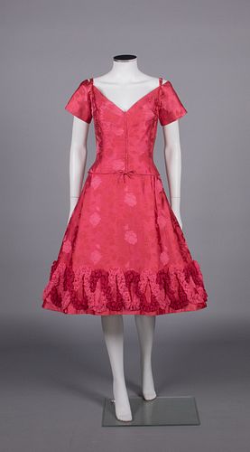 HELEN ROSE PATTERNED SILK EVENING DRESS, AMERICA, 1950s