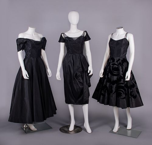 THREE SILK TAFFETA CEIL CHAPMAN PARTY & COCKTAIL DRESSES, AMERICA, 1950s