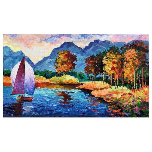 Alexander Antanenka, "Sailing In Switzerland" Original Painting on Canvas, Hand Signed with Letter of Authenticity.