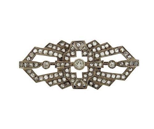 Art Deco 18k Gold Diamond Brooch Pin