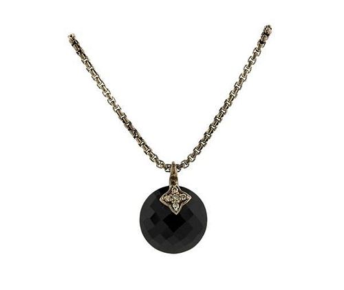 David Yurman Capri Sterling Diamond Onyx Pendant Necklace